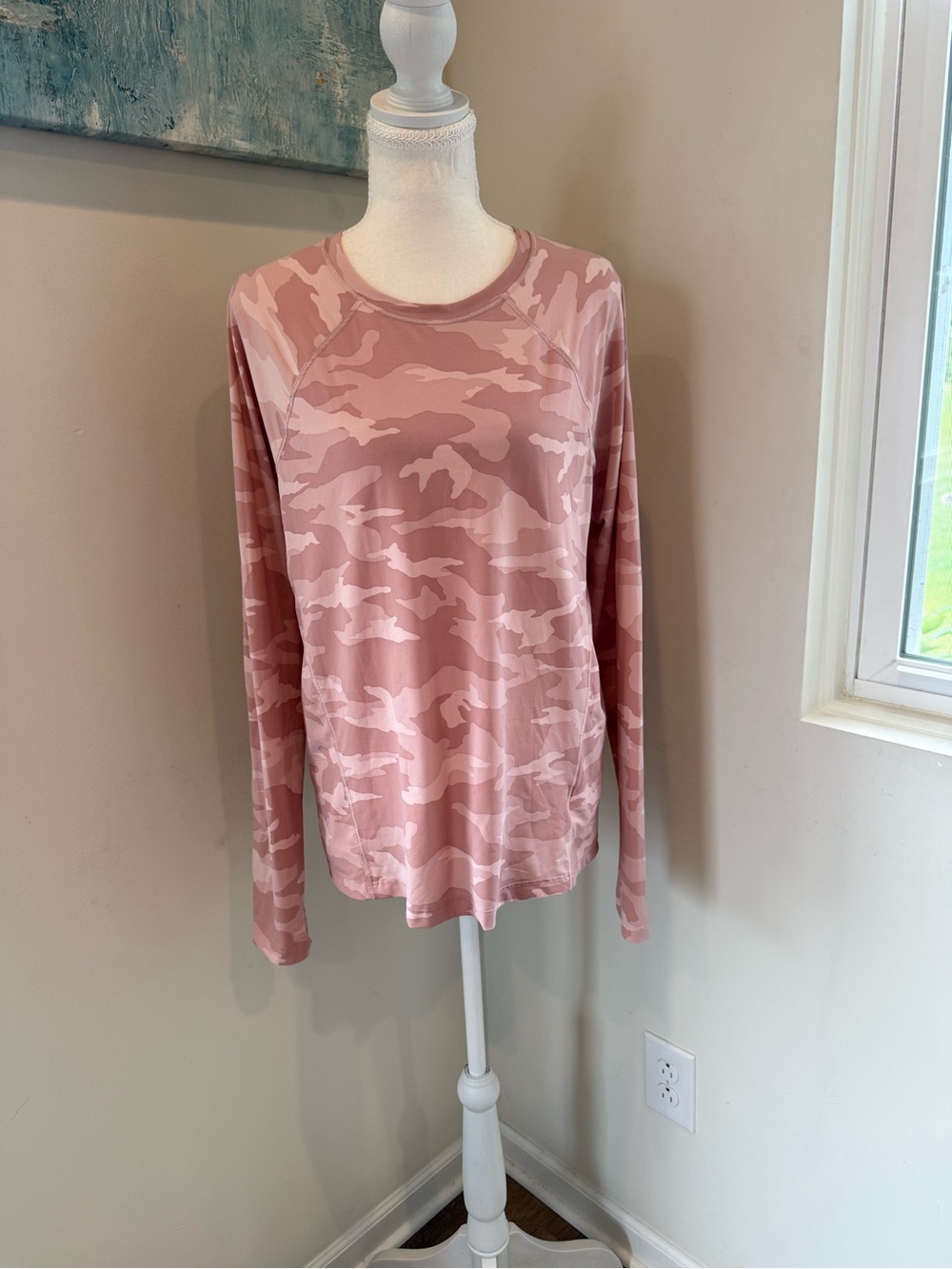 Athleta Pink Camo Long-Sleeve Crew Top